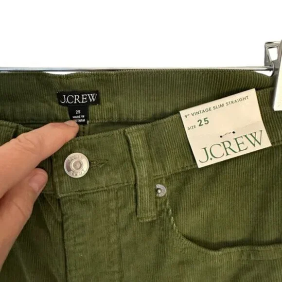 NWT J. Crew | Women's Green Vintage Slim Straight Corduroys Pants Size 25 - Picture 3 of 10
